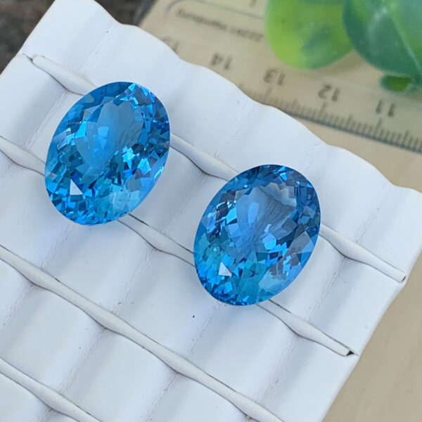 Sky Blue Topaz Pair – Oval Cut Natural Gemstones, Brilliant Faceted Stones for Jewelry Making - Image 5