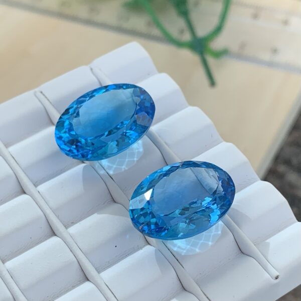 Sky Blue Topaz Pair – Oval Cut Natural Gemstones, Brilliant Faceted Stones for Jewelry Making - Image 4