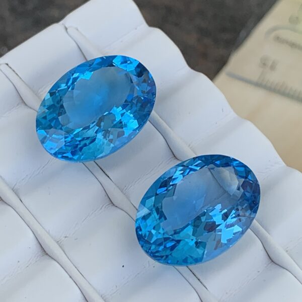 Sky Blue Topaz Pair – Oval Cut Natural Gemstones, Brilliant Faceted Stones for Jewelry Making