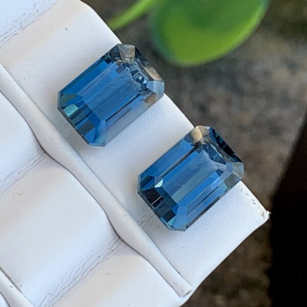Topaz Blue Natural Gemstone Cushion Cut, Beautiful blue Pair for Earring Setting, 5.58 Carats Eye Clean 9mm by 6mm and 5mm - Image 2