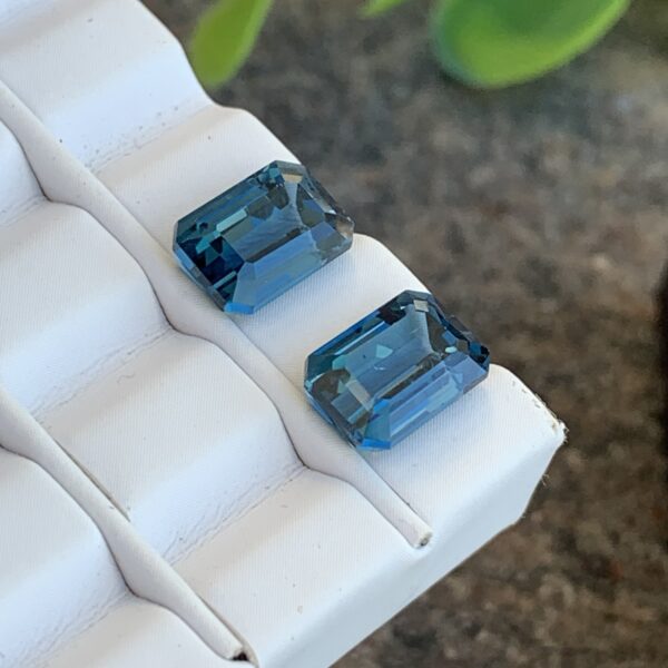 Topaz Blue Natural Gemstone Cushion Cut, Beautiful blue Pair for Earring Setting, 5.58 Carats Eye Clean 9mm by 6mm and 5mm - Image 3